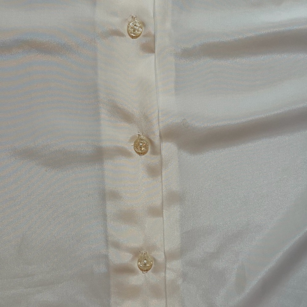 Vintage Cream Satin Blouse Lace Collar Short Sleeve Functional Sz 16 - Picture 5 of 9